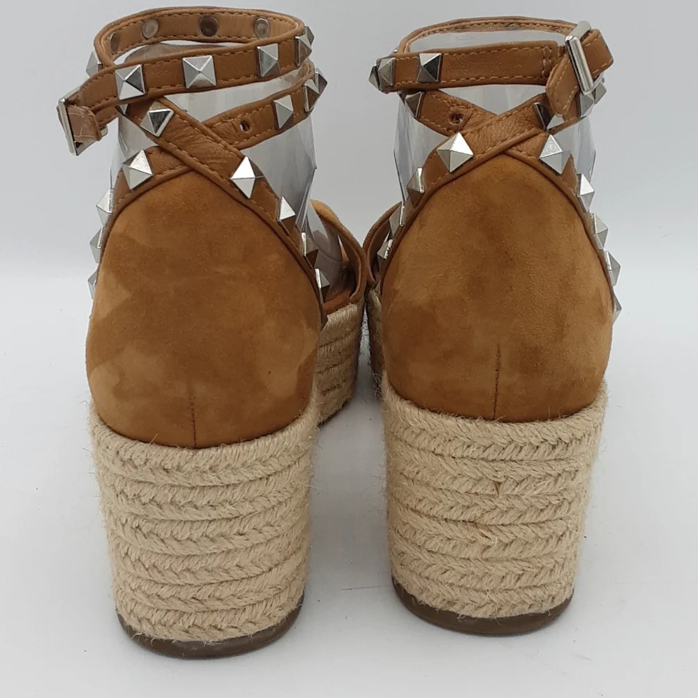 Marc Fisher Jazlyn Boho Espadrille Wedge Sandal With Studded Suede Ankle Straps.
